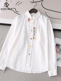 Women's Blouses Shirts Spring Cotton White Female Cute Embroidery Rabbit Tops Turn Down Collar Button Long Sleeve Straight Blouse T35438M 231021