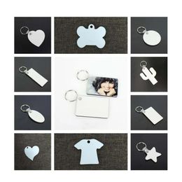 Keychain Dog Tags ID Card Personalised for Pets Funny Heart Bone Shape Wood Pendant Thermal Transfer Double-sided KeyRing White Gift Pet