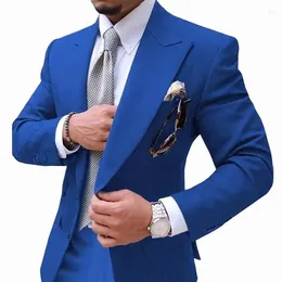 Men's Suits Royal Blue Business Mens Suit 2 Pieces Causal Slim Fit Prom Noble Blazer Formal For Wedding Groom Tuxedos(Caot Pant)