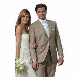 Men's Suits Two Buttons Groomsmen Notch Lapel Groom Tuxedos Khaki Mens Wedding Man (Jacket Pants Tie Hankerchief) B735