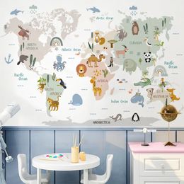 Wall Stickers World Map Safari Animals Wall Stickers for Kids Boys Girls Baby Room Decoration Giraffe Lion Wallpaper Nursery Wall Decal Vinyl 231020