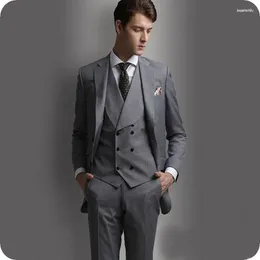 Men's Suits Men's Retro Gray Men Gentleman Wedding Groom Custom Tuxedos Man Blazer Prom Slim Fit Formal 2pieces Terno Masculino