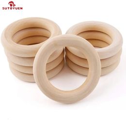 Teethers Toys Sutoyuen 50pcs Natural Wood Teething Beads Wooden Ring for Teethers DIY Wooden Jewellery Making Crafts 40/50/55 / 70mm 231020