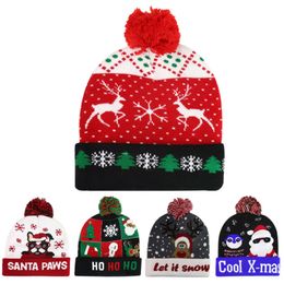 Christmas Hat Fashion For Kids And Adults New Detachable Battery Style Colorful Glow Knitted Hat Santa Claus LED Light Christmas Hat