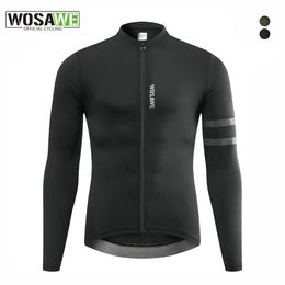 Cycling Jackets WOSAWE Reflective Jersey Spring Autumn Mens Long Sleeve Mtb Road Bike Shirt Breathable Seamless 3 Back Pockets 231020