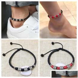 Anklets Anklets Women Men Beach Leather Beads Rope Chain Cuff Anklet Bracelet Jewellery Accessories Jewellery Dhgvb