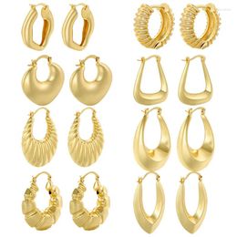Hoop Earrings ZHUKOU Smooth Round Chunky Gold Plated Large Thick Oval Brass Women Huggies Jewellery Wholesale VE978