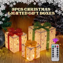 Christmas Decorations 3PCS 8 Modes Lighted Up Outdoor Christmas Decor Luminous Christmas Gift Box With Bow For Holiday Christmas Tree Home Yard Decor 231020