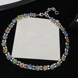 Chain designer Vintage silver necklace bracelet, Colourful floral Jewellery set, stylish and Personalised ladies, high quality gifts 8W3W