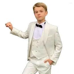 Men's Suits Ivory Boy Tuxedos 3 Pieces Slim Fit Kids Formal Wear One Button Shawl Lapel Little Boys Suit Sets For Wedding Birthday Party