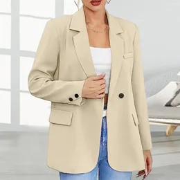 Women's Suits Women Fall Spring Coat Formal Business Style Solid Colour Blazer Notch Collar Single Button Cardigan Lady Commute Office Jacket