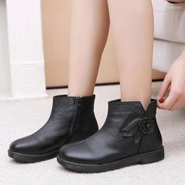 Boots 2023 Winter Women Genuine Leather Casual Black Ankle Female Thick Plush Warm Snow Mother Waterproof Non-slip Booties