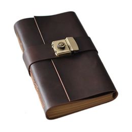 Notepads Password Book Handmade Cowhide Travel Diary Notebook Retro Notes Buckle Book Password Lock Tidal Hand Ledger 231020