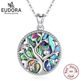 Pendant Necklaces Eudora 925 Sterling Silver Tree of Life Pendant Necklace Mother of Pearl Wise Owl Pendants Fine Jewelry for Women Party Gift D6 231020