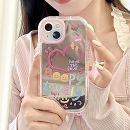 Cell Phone Cases Happy Smile Love Heart Makeup Mirror Case For iPhone 12 13 14 15 Pro Max 11 Shockproof Cover Cute Cartoon Silicone Shell 231021