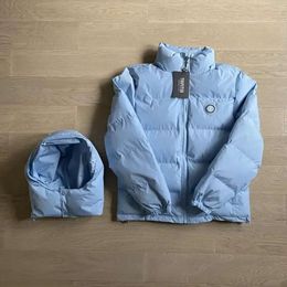 2023 Trspstar Men's Jackets Hoodie Men Winter London Detachable Hooded Down Jacket Ice Fleece Activewear Women Warm Clothing Baby Blue