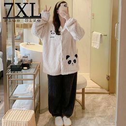 Women's Two Piece Pants Female Winter Set Arrival Women Flannel Thick Warm Fluffy Pyjamas Set Cardigan Plus Size Cartoon Pyjamas House Suit Lady 7X 231021