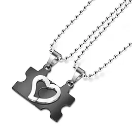 Pendant Necklaces Stainless Steel Necklace For Women Couple Lovers Heart Puzzle Jewellery Set