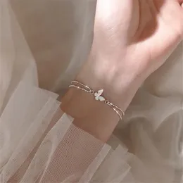 Charm Bracelets Fashion Double Layer Chain Crystal Butterfly Bracelet For Women &Bangle Wedding Party Y2K Jewelry SL314