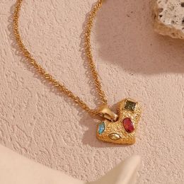 Pendant Necklaces French Fashion Geometric Zircon Heart Necklace For Women Girl Stainless Steel Plated 18K Gold Jewellery Wholesale