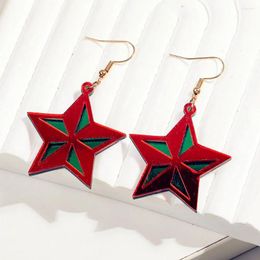 Dangle Earrings Christmas Red Green Star Acrylic Drop For Women Fashion Mirrored Five-Pointed Stars Earring Party Jewellery Gifts
