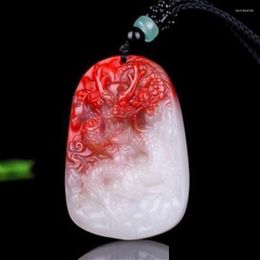 Pendant Necklaces Red White Jade Dragon Chinese Jewelry Gemstone Amet Charm Woman Man Gifts Lucky Necklace Fashion Carved Natural Dh7Gv