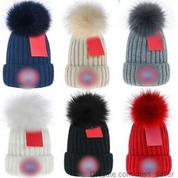 Winter Designer cap Knitted Beanie Woolen Hat Men Women Chunky Knit Thick Warm faux fur pom Beanies Hats Female Bonnet 6BC