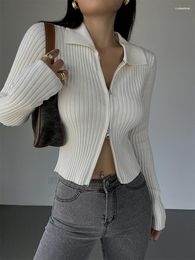 Women's Sweaters Women's Double WOMENGAGA White High-end Zipper Head Niche Design Knitted Cardigan Spring Slim Long Sleeve Sweater Tops