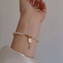 Link Bracelets Elegant Imitation Pearl Bracelet Metal Pendant For Women Lucky Long Tassel Adjustable Women's Holiday Gift