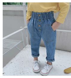 Trousers 2023 Autumn 1-6 Year Old Girls Fashion Cute Versatile Personalized Casual Four Button Style Jeans Boys Pants