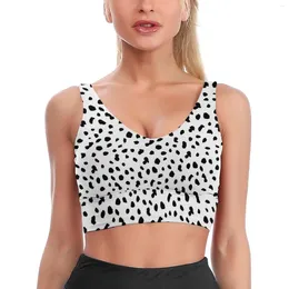 Yoga Outfit Dalmatian Dog Print Sport Bra U Neck Black And White Sexy Training V Back Crop Bras Gathering Fitness Top For Girls