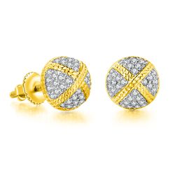 Hip Hop Earrings for Men Gold Silver Iced Out CZ Round Stud Earring With Screw Back Jewellery