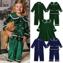 Pyjamas Baby Boys Girl Velvet Christmas Set Long Sleeve Buttonup Tops and Pants Sleepwear Kids Nightwear Loungewear Clothes 231020