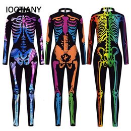 Fluorescent Skull Rack 3D Printed Halloween Cosplay Costume Sexy Jumpsuit Bodysuit Adult Carnival Party Clothing S-XL