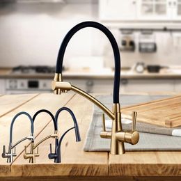 Kitchen Faucets Purification Flexible Rotated Faucet Dual Spout Handles Mixer Tap And Cold Pure Water