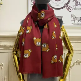 Women's long scarf scarves shawl 100% wool material wine red Print letters bear pattern size 180cm - 65cm