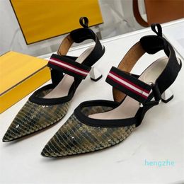 Women's Summer Fashion Comfortable Sandals Elegant Embroidered Sequins High Heel Open Toe Ankle Strap