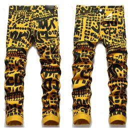 Mens Designer Miris Jeans Denim Pants Skinny fit Slim stretch Men's Jean Washed size 29-38 Trouser Patchwork Yellow Black Multi