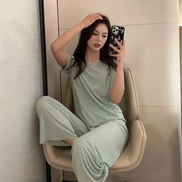 Women's Two Piece Pants Summer Pyjama set for women's homewear silk Pyjamas 2 piece short sleeved matching house clothing set for women underwear 231021