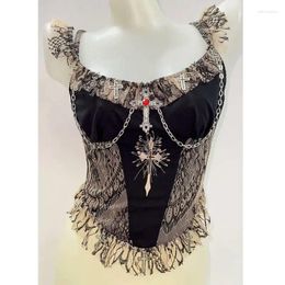 Women's Tanks Cross Tank Tops Gothic Punk Y2k Clothes Halter Top Crop Sexy Corset