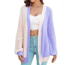 Women's Knits Top Women Knit Cardigan Sweater Spring Autumn Clothes Long Sleeve Open Front Contrast Colour Jacket Female Clothing