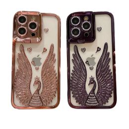 Diamond Angel Wings Phone Cases For IPhone 15 promax Apple 14 13 12 High-grade Luxury Design Peacock Protective Iphone Cover Drop-proof Transparent Mobilephone Stand