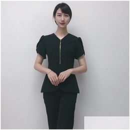 Women'S Two Piece Pants Wholesales Women Wear Stylish Scrub Suits Hospital Uniform Pant Solid Colour Unisex Operating 220610 Drop Del Dhckv