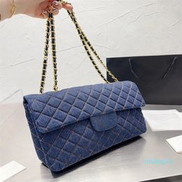 2023-designer quilted saddle bag Vintage Handbag Bag Dark Blue Denim Silver Chain Hardware Shoulder Straps Designer Women Luxury Bag designer wallet