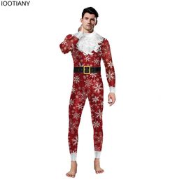 IOOTIA FASHION Christmas Catsuit Woman Man Santa Claus Print Jumpsuit 12% Spandex Zentai Bodysuit Holiday Party Outfit Xmas Gift