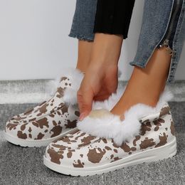 New women's platform cotton boots in winter speck black and white brown cows with one foot on the foot Fleece for warmth snow boots