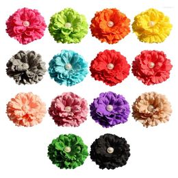 Decorative Flowers 5pcs/lot 11CM 20Colors Born DIY Chic Shabby Artificial Shaped Fabric Hair With Pearl Buttons For Baby Girl Headbands