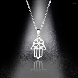 Pendant Necklaces Women Men Hamsa Hand Necklace Gold Silver Color Stainless Steel Hollow Of Fatima Clavicle Chain Choker Punk Jewelry