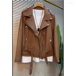 Women's Leather Fat Sister Big Size Dress 2023 Autumn Thin Cover Meat Solid Color Zipper Button Fashion Coat Women Jacket