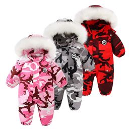 Rompers -30C Winter Baby Clothes Thicken Warm Snowsuits for Baby Girl Boy Hooded Jackets Waterproof Ski Suits Kids Coats Outerwear 231020